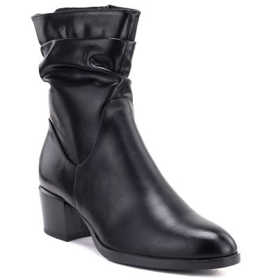 Schwarze Damen-Ankle-Boots mit hohem Absatz und gerafftem Schaft, Vinceza 58682