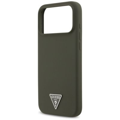 6. Guess Silikonhülle mit Dreieck-Logo und MagSafe-Funktion für iPhone 17 Pro Max – Grün