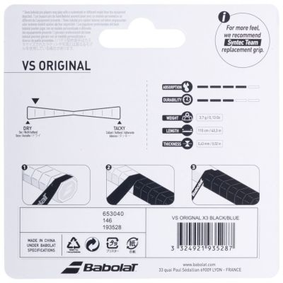 6. Babolat Vs Original Feel Grip 3 Stk. Schwarz und Blau 653040 146/193528