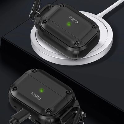 7. Tech-Protect Rough Hook Case mit Karabiner für Apple AirPods Pro 1/2 – Schwarz