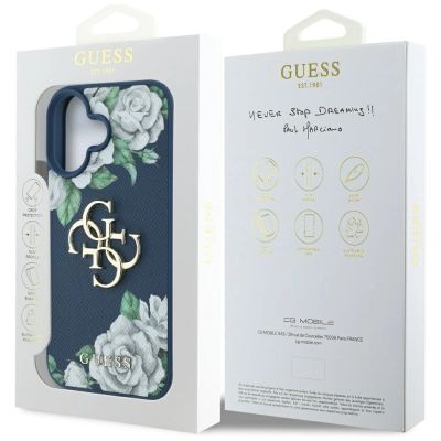 8. Guess Grained Roses Big 4G Logo Hülle für iPhone 16 - Blau
