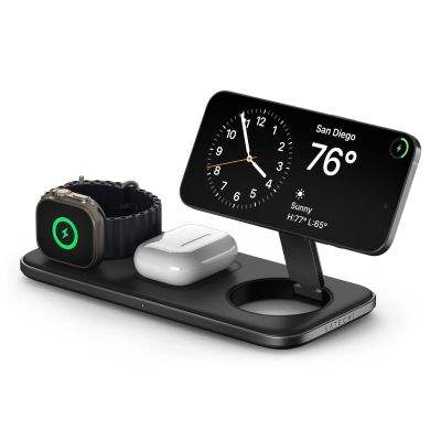 4. Satechi Qi2 Trio Wireless Charging Pad - magnetisches kabelloses Ladegerät für drei Geräte (AppleWatch 5W, AirPods 5W, Qi2 15W), 1 m Kabel, 45-W-Netzteil und austauschbare Stecker für Großbritannien und die EU im Lieferumfang enthalten (Space Grau)