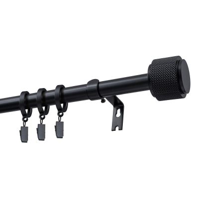 Ausziehbare einfache Gardinenstange Ø 19 mm OMEGA Schwarz 140–220 cm mit Ringen KOWALSKI