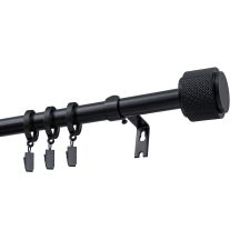 Ausziehbare einfache Gardinenstange Ø 19 mm OMEGA Schwarz 140–220 cm mit Ringen KOWALSKI