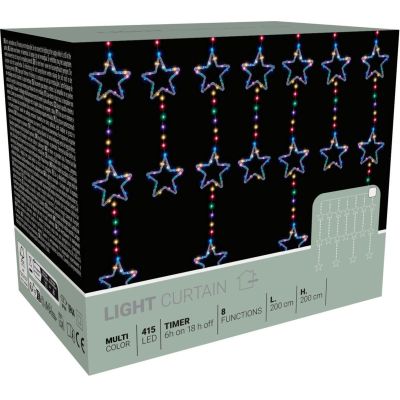 15. Weihnachtsbaumbeleuchtung, Lichtervorhang 200x200 cm, 415 LED-Sterne, mehrfarbig