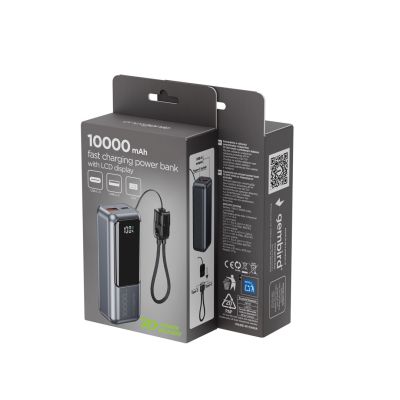 4. GEMBIRD Powerbank 10000mAh, LCD-Display, 20W Schnellladefunktion, Grau