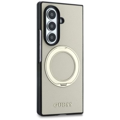 4. Guess Magnetische Ringständer-Hülle mit genarbtem Logo und MagSafe-Design für Samsung Galaxy Z Fold 8 Ultra – Beige