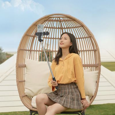 21. Selfie-Stick WH1YXS Teleskopstativ 1 m mit runder Lampe und Telefonhalter – Schwarz
