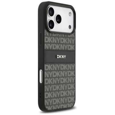 4. DKNY Hülle mit sich wiederholendem Texturmuster und Ton-in-Ton-Streifen für iPhone 17 Pro Max – Schwarz