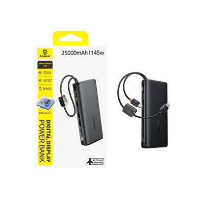7. Baseus EnerFill FC41 25000mAh 145W Powerbank mit Digitalanzeige und integriertem Dual-USB-C-Kabel – Schwarz