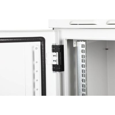 55. Digitus 19" 12U 600x600 Wand-Netzwerkschrank, Volltür, grau, ungeteilt, montiert, IP55, 100 kg