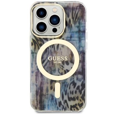 3. Guess GUHMP14LHLEOPWB iPhone 14 Pro 6.1" Blau/Blau Hardcase Leopard MagSafe