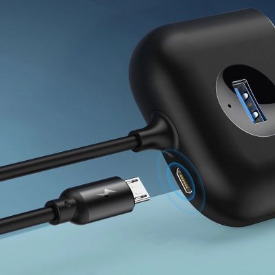 9. HUB Baseus Square USB-A auf 1x USB-A 3.2 Gen 1 / 3x USB 2.0 mit 1m Kabel - schwarz