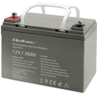 8. Qoltec AGM-Batterie | 12 V | 36 Ah | Wartungsfrei | Effizient | Langlebig | Für USV, Roller