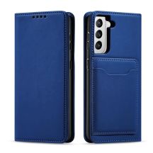 Magnetkartenhülle Hülle für Samsung Galaxy S22+ (S22 Plus) Tasche Geldbörse Kartenhalter Blau
