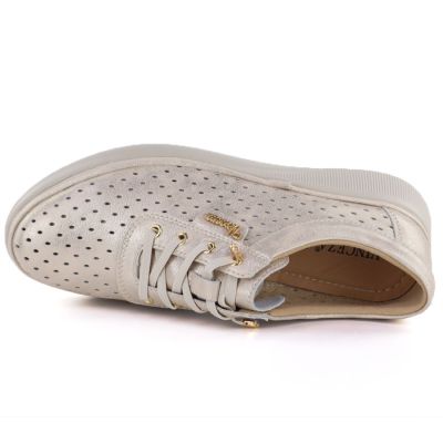 3. Damen-Keilschuhe aus Leder mit durchbrochenem Muster, Gold, Vinceza 79603