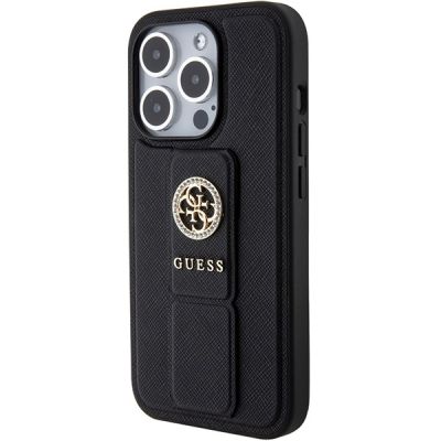 2. Guess Grip Stand 4G Saffiano Strass Hülle für iPhone 15 Pro Max - Schwarz