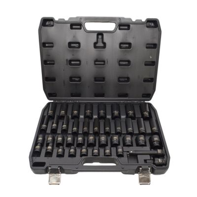 AWTOOLS 1/2"-Schlagschrauber-Steckschlüsselsatz, 40-teilig, kurze und lange Ausführung, schwarze Linie