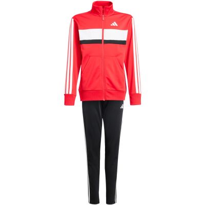 8. adidas Seasonal Essentials Tiberio 3-Streifen Tricot Kinder-Trainingsanzug Rot und Schwarz JI6214