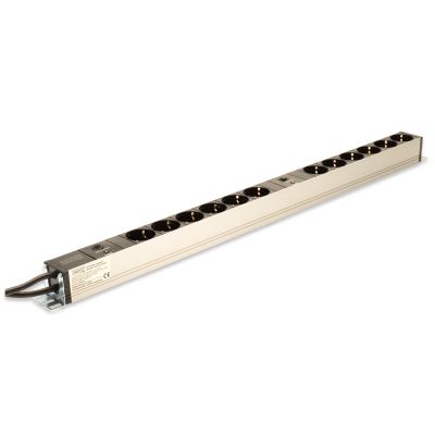 11. Vertikale PDU-Steckdosenleiste, 12x Schuko-Steckdosen, 2x (2m, Unischuko-Stecker, 16A, Überlastschutz)