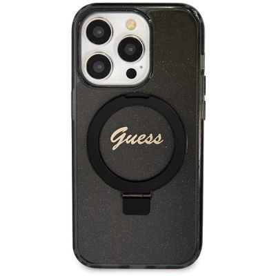 3. Guess Ring Stand Script Glitter MagSafe-Hülle für iPhone 13 Pro / 13 – Schwarz