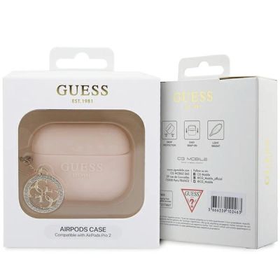 4. Guess GUAP23DSLGHDP AirPods Pro 2 Hülle rosa/rosa 3D Gummi 4G Diamant Charm