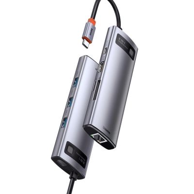 4. Baseus Metal Gleam 8in1 USB-C Hub - USB-C PD 100W 1x HDMI 4K 30Hz 1x SD- und microSD-Kartenleser 3x USB-A 3.2 1xRJ45 - grau