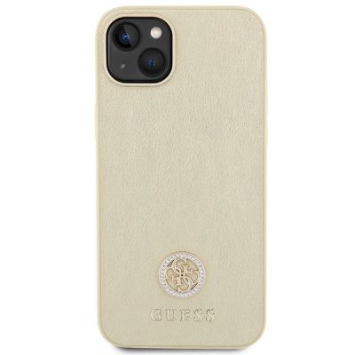 3. Guess Leder 4G Metal Logo Strass Hülle für iPhone 15 – Gold