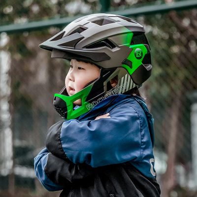 2. Rockbros TS-61 10110061004 Kinderfahrradhelm mit abnehmbarem Kinnschutz, Größe M (54–57) – Grün
