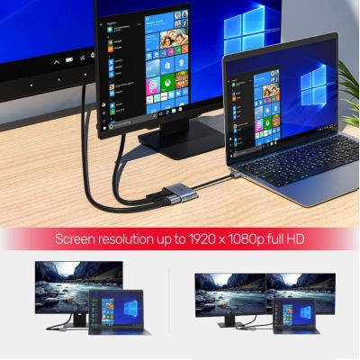 6. UNITEK V1304A Kabeladapter 0,15 m USB Typ-A HDMI + VGA (D-Sub) Grau