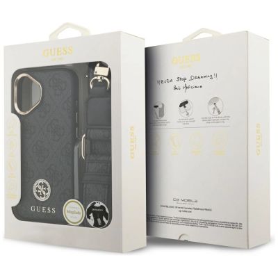 9. Guess 4G Strass Logo & Big Strap Metal Buttons MagSafe Hülle für iPhone 17 - Schwarz