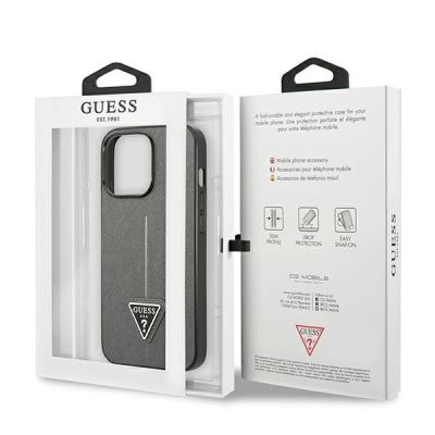 8. Guess GUHCP14LPSATLG iPhone 14 Pro 6.1 "Silber / Silber Hardcase SaffianoTriangle Logo