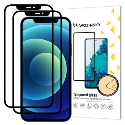 Wozinsky Set aus 2x Super Durable Full Glue Tempered Glass Vollbild mit Rahmen Hülle Friendly iPhone 12 Pro / iPhone 12 Schwarz