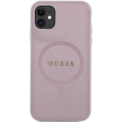 3. Guess GUHMN61PSAHMCP Hülle für iPhone 11 / Xr – rosa Saffiano MagSafe