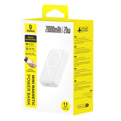 3. Baseus EnerFill FM41 20000mAh 20W Magnetische Powerbank mit USB-C-zu-USB-C-Kabel (30 cm) – Weiß