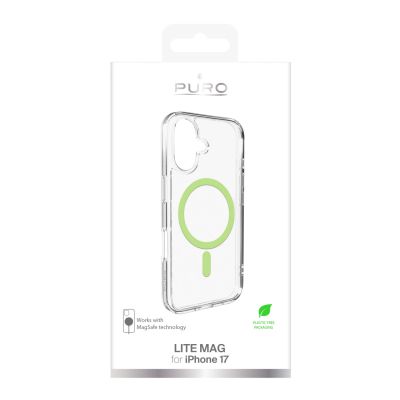 2. Puro Lite Mag TPU+PC Hülle kompatibel mit MagSafe für iPhone 17 - Transparent mit grünem Ring