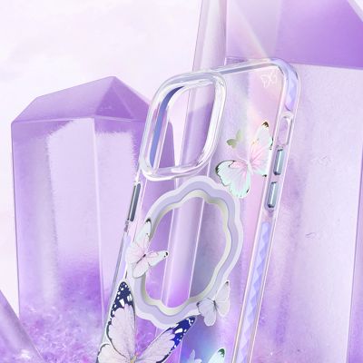 2. Kingxbar Butterfly Series Magnethülle für iPhone 14 Plus MagSafe Hülle mit Schmetterlingen Pink