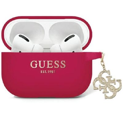 Guess GUAP2LECG4M Hülle für AirPods Pro 2, lila/magentafarbener flüssiger Silikon-Glitzer-Dreiecksanhänger