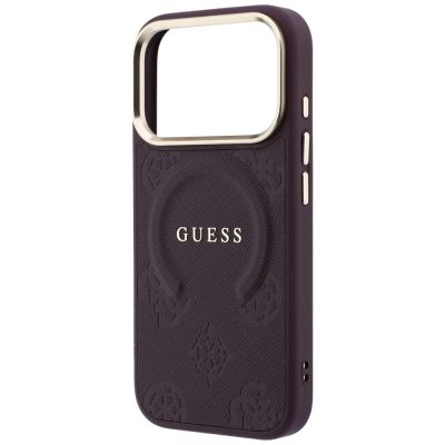 6. Guess Saffiano Peony & Ring MagSafe Hülle für iPhone 17 Pro Max / 18 Pro Max - bordeauxrot