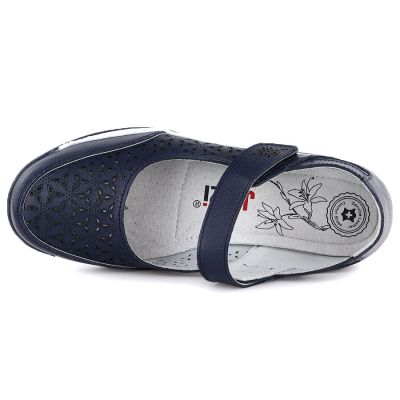 4. Damen-Lederschuhe mit durchbrochenem Muster und Klettverschluss, marineblau, Jezzi 9763