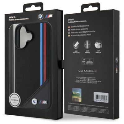 8. BMW M Meshed Tricolor Stripes MagSafe Case für iPhone 16 - Schwarz