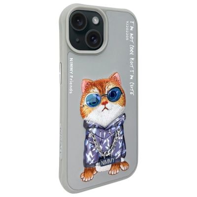 2. Nimmy Glasses Cool Cat iPhone 15 Hülle - Grau