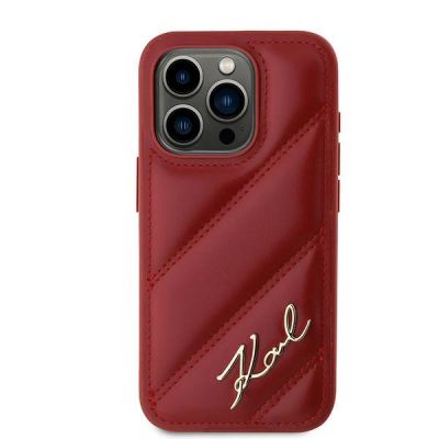 3. Karl Lagerfeld Diagonal Quilted Script Hülle für iPhone 15 Pro Max – Rot
