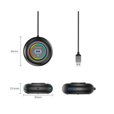 2. Orico YXR4-U3 RGB USB-Hub mit 4 USB-A 3.0-Anschlüssen, Audio-/Mikrofonanschluss (0,3 m) – Schwarz