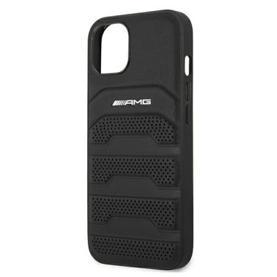 6. AMG Lederhülle mit geprägten Linien für iPhone 13 mini – Schwarz