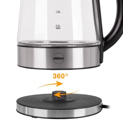 16. ELDOM GLASKABELLOSER WASSERKOCHER C420 KETTY 1850-2200W 1,7L NETTOFILTER BELEUCHTETER BEHÄLTER, HEIZPLATTE