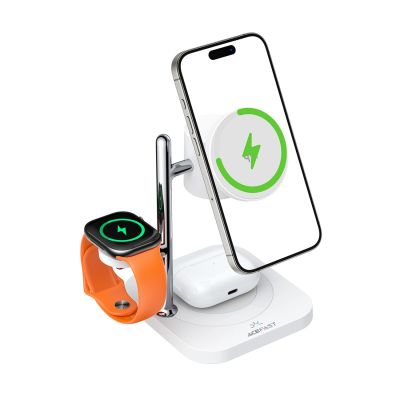 5. Acefast E39 Qi2.2 25W 4-in-1 Kabelloses Tischladegerät für Smartphone, Smartwatch und Kopfhörer mit Nachtlicht – Weiß