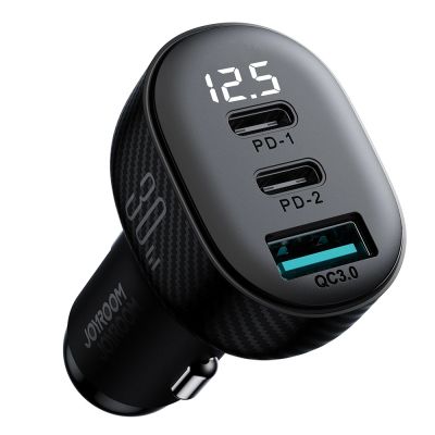 4. Joyroom JR-CCD04 30W 2x USB-C USB-A Autoladegerät mit Display - Schwarz