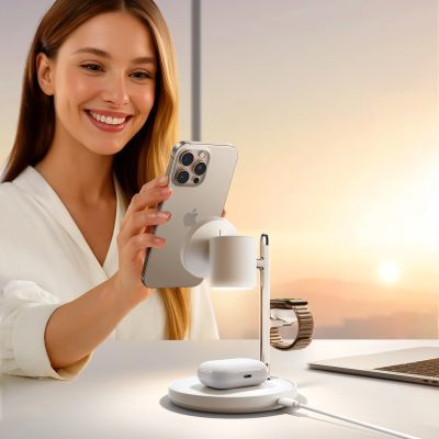 10. Joyroom JR-W23 Qi2 4-in-1 Tischladegerät mit integriertem induktivem Nachtlicht – Weiß