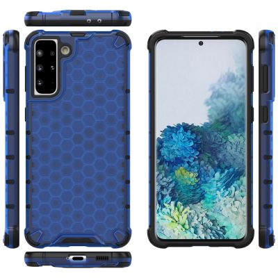 12. Honeycomb Handyhülle Schutzhülle mit TPU Rahmen für Samsung Galaxy S21+ 5G (S21 Plus 5G) blau